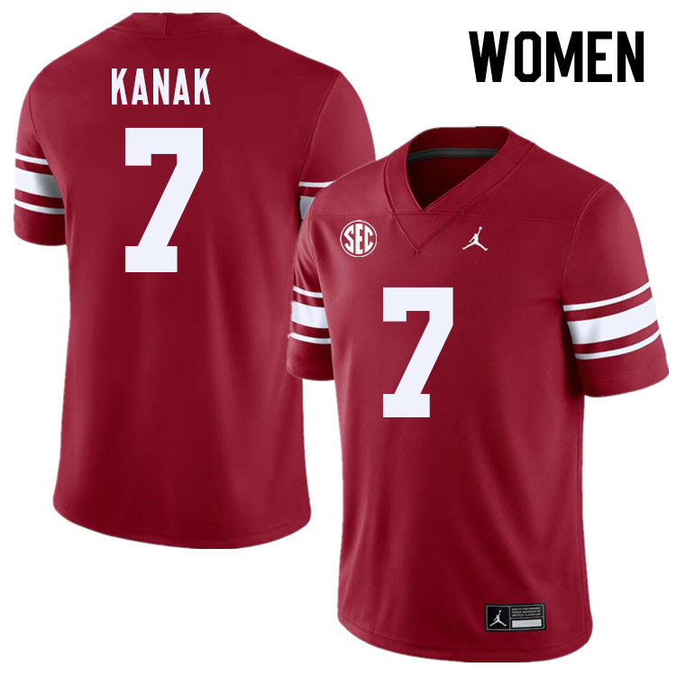 Women #7 Jaren Kanak Oklahoma Sooners 2024 SEC Conference College Football Jerseys-Throwback